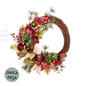 GUIRLANDA NATAL 41 CM LAÇO ROSAS CIPRESTE SEMENTES