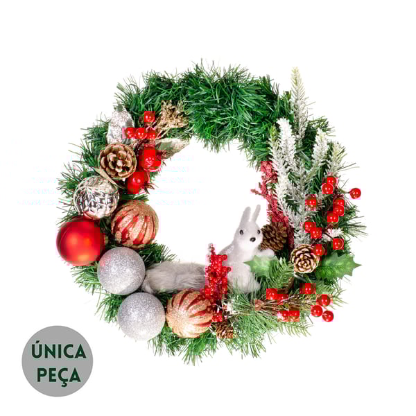 GUIRLANDA NATAL 36 CM ESQUILO BOLAS CIPRESTE