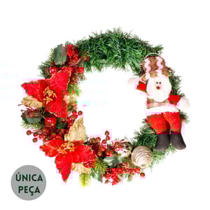 GUIRLANDA NATAL 41 CM PAPAI NOEL FLORES BOLAS E SEMENTES 
