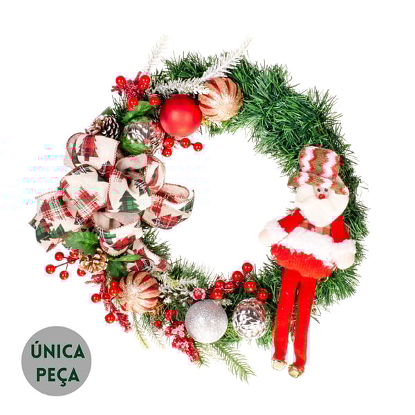 GUIRLANDA NATAL 42 CM LAÇO PAPAI NOEL BOLAS PICKS