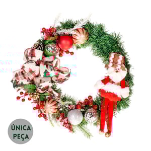 GUIRLANDA NATAL 42 CM LAÇO PAPAI NOEL BOLAS PICKS