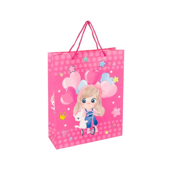 SACOLA PRESENTE 26X32X10 CM MENINA COM PET CARTONADA