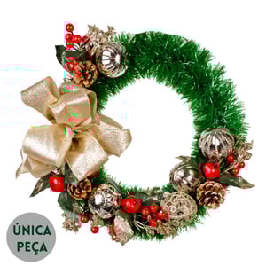GUIRLANDA NATAL 35 CM LAÇO DOURADO COM BOLAS