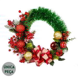 GUIRLANDA NATAL 45 CM LAÇO E BOLAS