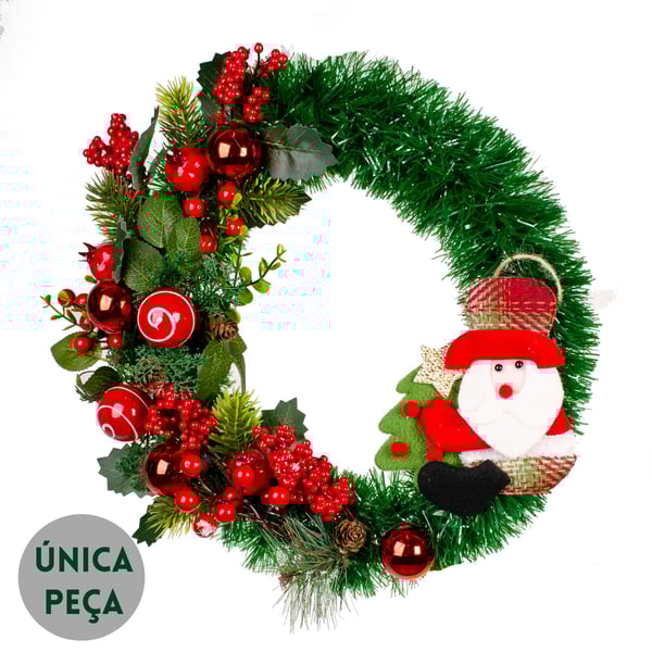GUIRLANDA NATAL 40 CM PAPAI NOEL MAÇÃS E SEMENTES