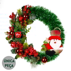 GUIRLANDA NATAL 40 CM PAPAI NOEL MAÇÃS E SEMENTES