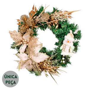 GUIRLANDA NATAL 40 CM BONECO DE NEVE COM FLORES CHAMPAGNE