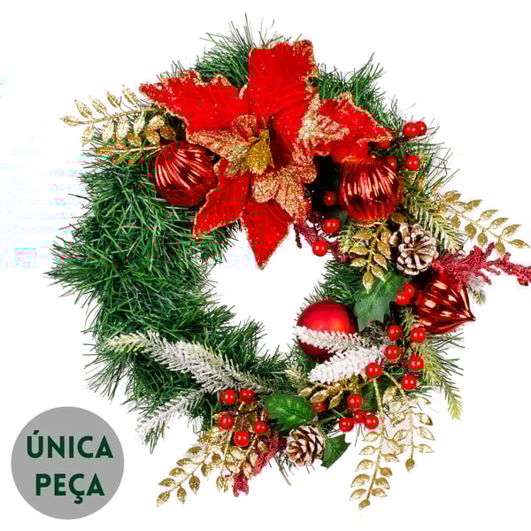 GUIRLANDA NATAL 38 CM FLORES E COMPLEMENTOS