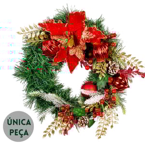 GUIRLANDA NATAL 38 CM FLORES E COMPLEMENTOS