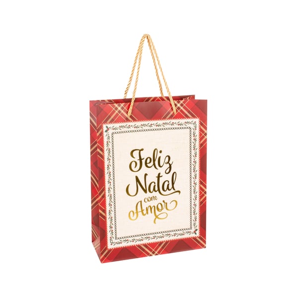 SACOLA NATAL 27X19,4X8,6 CM XADREZ
