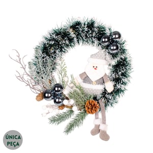 GUIRLNADA NATAL 34 CM PAPAI NOEL CINZA COM BOLAS