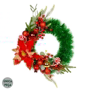 GUIRLANDA NATAL 40 CM FLOR COM SEMENTES E BOLAS