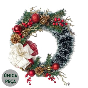 GUIRLANDA NATAL 42 CM LAÇO VERMELHO E BEGE