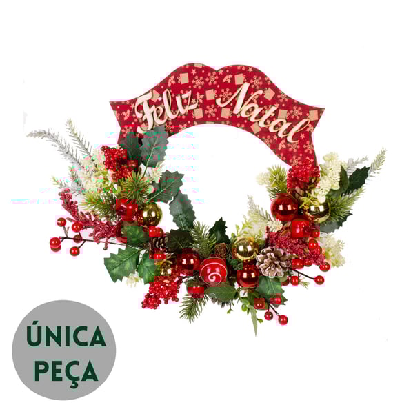 GUIRLANDA FELIZ NATAL 38 CM BOLAS E SEMENTES