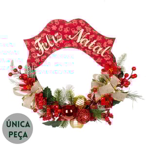 GUIRLANDA FELIZ NATAL 40 CM BOLAS COM LAÇO E SEMENTES