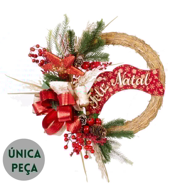 GUIRLANDA FELIZ NATAL 45 CM ESTRELA COM LAÇOS