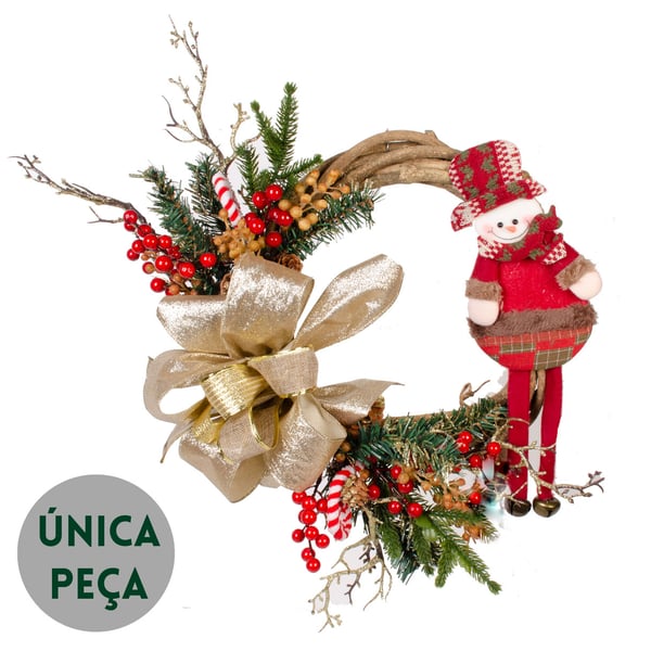 GUIRLANDA NATAL 40 CM BONECO DE NEVE E LAÇO