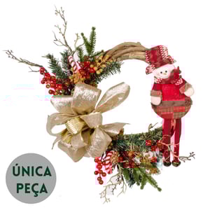 GUIRLANDA NATAL 40 CM BONECO DE NEVE E LAÇO