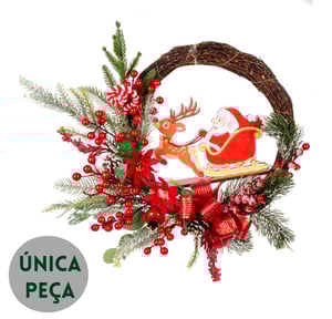 GUIRLANDA NATAL 45 CM PAPAI NOEL COM RENA NO TRENÓ
