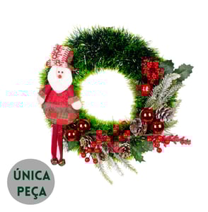 GUIRLANDA NATAL 37 CM PAPAI NOEL COM PINHAS E BOLAS