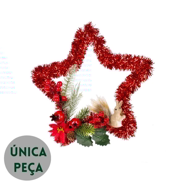 GUIRLANDA NATAL 35 CM ESTRELA DE FESTÃO COM ESQUILO E ROMÃS