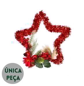 GUIRLANDA NATAL 35 CM ESTRELA DE FESTÃO COM ESQUILO E ROMÃS