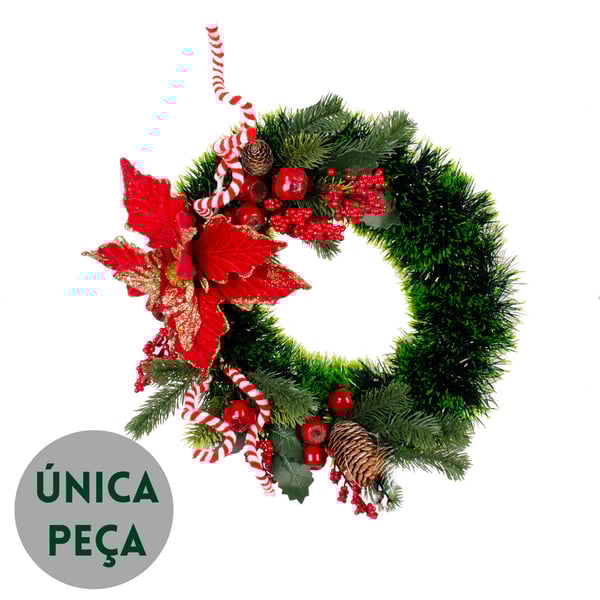 GUIRLANDA NATAL 38 CM FLOR VELUDO COM PINHAS E ROMÃS
