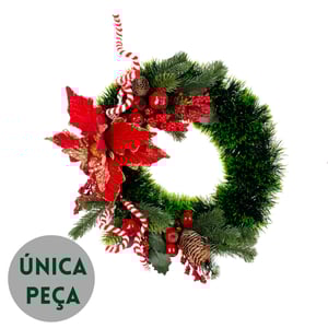 GUIRLANDA NATAL 38 CM FLOR VELUDO COM PINHAS E ROMÃS
