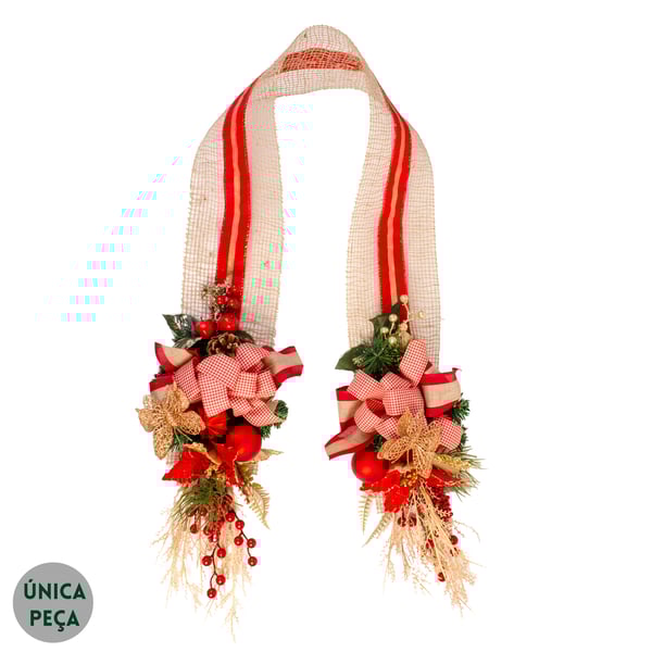 ESCAPULÁRIO / GUIRLANDA NATAL 2 M JUTA NATURAL /  VERMELHO XADREZ SEMENTES