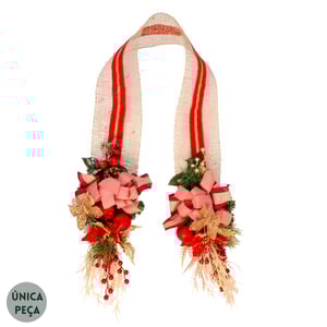 ESCAPULÁRIO / GUIRLANDA NATAL 2 M JUTA NATURAL /  VERMELHO XADREZ SEMENTES