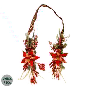 ESCAPULÁRIO / GUIRLANDA NATAL 2 M FITA BORDÔ COM FLORES GLITTER