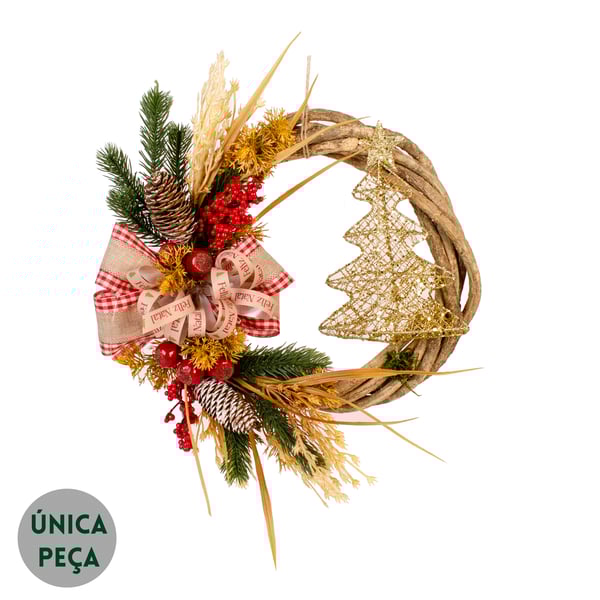 GUIRLANDA ÁRVORE NATAL 40 CM COM LAÇOS E PINHAS