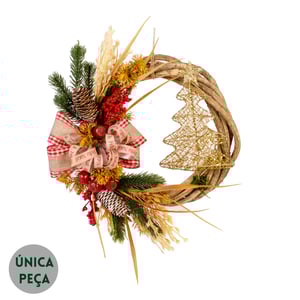 GUIRLANDA ÁRVORE NATAL 40 CM COM LAÇOS E PINHAS