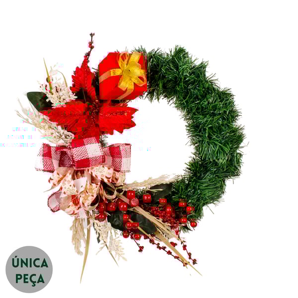 GUIRLANDA PRESENTE NATAL 42 CM COM LAÇO E SEMENTES