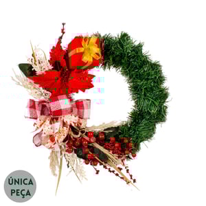 GUIRLANDA PRESENTE NATAL 42 CM COM LAÇO E SEMENTES