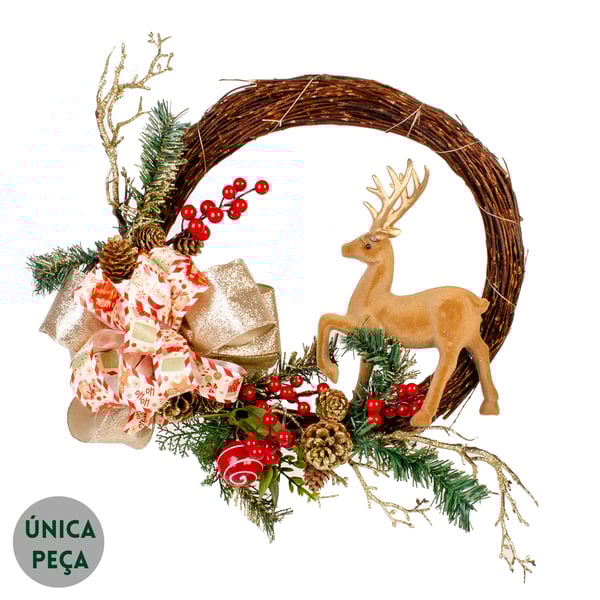 GUIRLANDA RENA 42 CM COM LAÇOS E COMPLEMENTOS NATAL