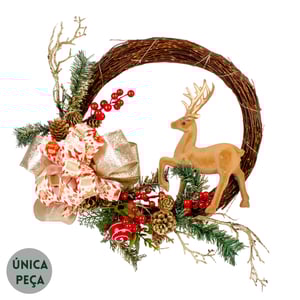 GUIRLANDA RENA 42 CM COM LAÇOS E COMPLEMENTOS NATAL