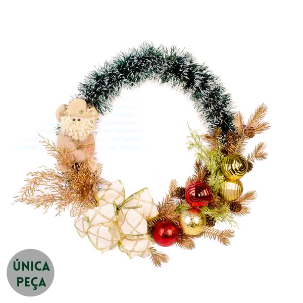 GUIRLANDA PAPAI NOEL 42 CM LAÇO E BOLAS