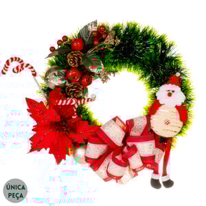 GUIRLANDA PAPAI NOEL 40 CM LAÇO E FLOR
