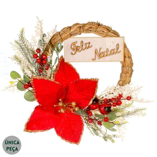 GUIRLANDA FELIZ NATAL 35 CM FLOR COM RAMOS