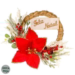 GUIRLANDA FELIZ NATAL 35 CM FLOR COM RAMOS