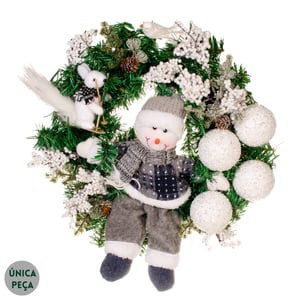 GUIRLANDA BONECO DE NEVE 48 CM AZUL COM BOLAS E SEMENTES BRANCAS