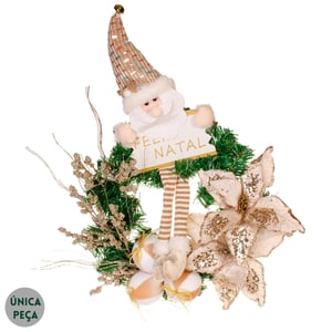 GUIRLANDA FELIZ NATAL 60 CM PAPAI NOEL COM FLORES E BOLAS