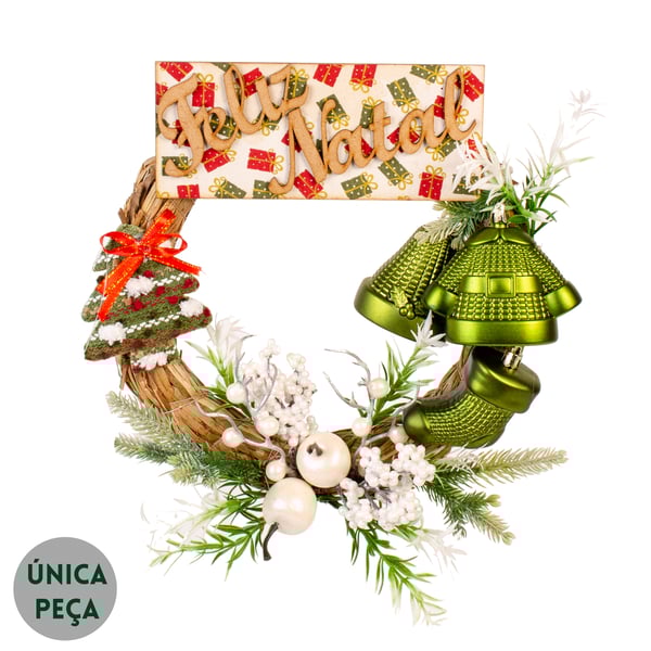 GUIRLANDA FELIZ NATAL 30 CM SINO BOTA E ROUPA COM PICKS