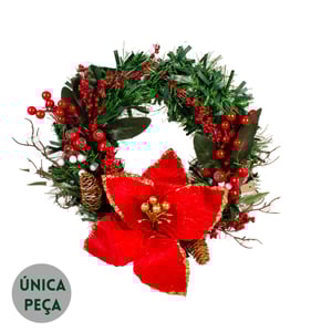 GUIRLANDA NATAL 40 CM FLOR VELUDO COM SEMENTES E PINHAS