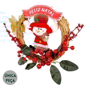 GUIRLANDA FELIZ NATAL 28 CM PAPAI NOEL COM ROMÃS E SEMENTES