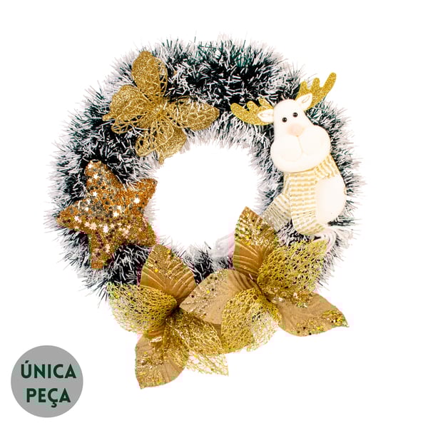 GUIRLANDA NATAL 32 CM RENA COM FLORES ESTRELA E BORBOLETA