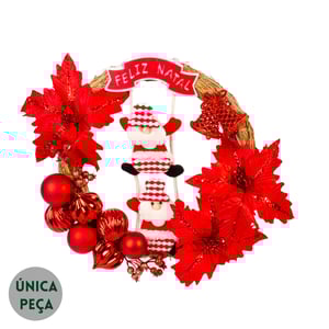 GUIRLANDA FELIZ NATAL 40 CM FLORES E BOLAS PAPAI NOEL
