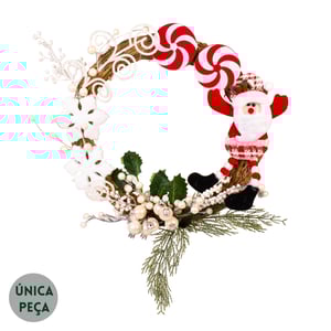 GUIRLANDA NATAL 40 CM PAPAI NOEL COM PIRULITOS E FLOCOS DE NEVE
