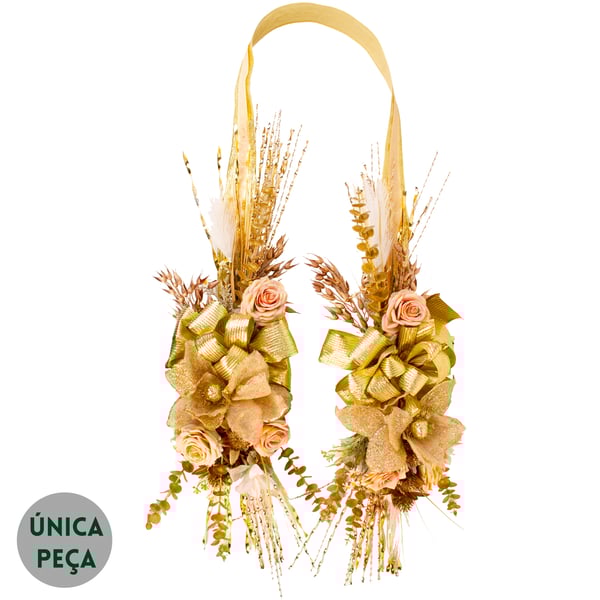 ESCAPULÁRIO / GUIRLANDA NATAL 2,30 M FITA DOURADA COM ROSAS E LAÇOS